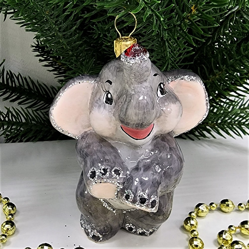 фото Стеклянная елочная игрушка Слоник малый