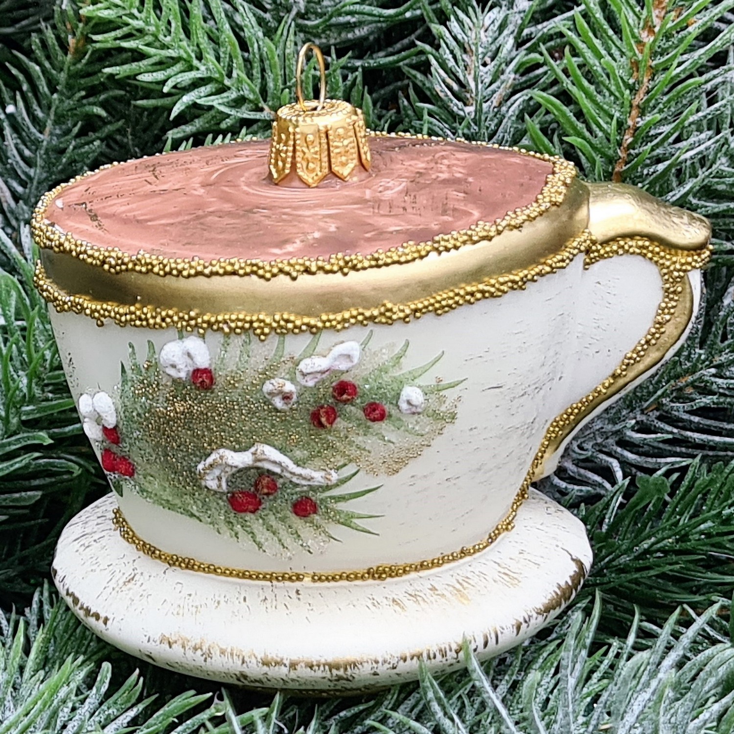 фото Стеклянная елочная игрушка Чашка винтаж