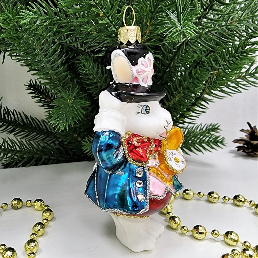 фото Стеклянная елочная игрушка Белый кролик из Алисы