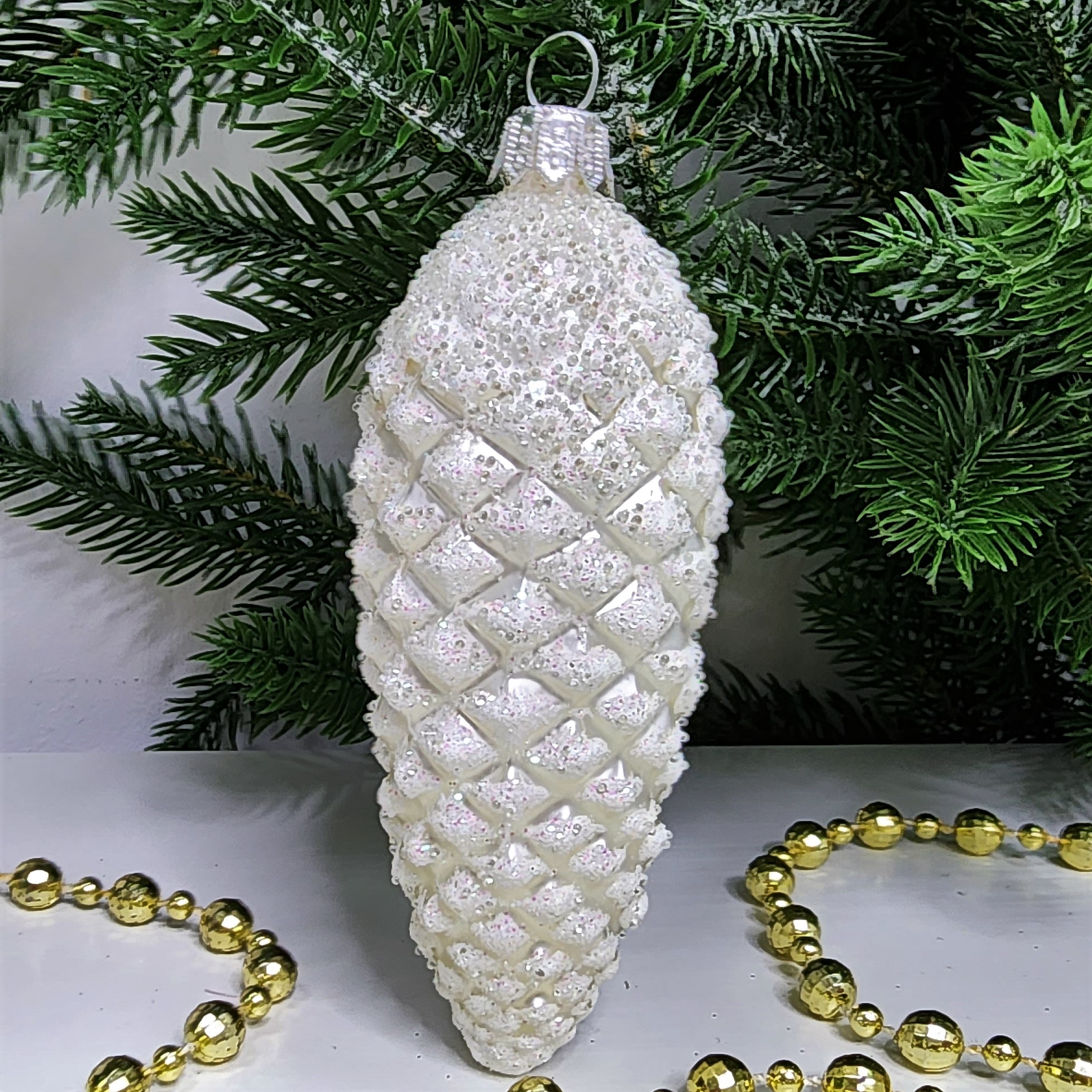 фото Стеклянная елочная игрушка Шишка 10,5 см