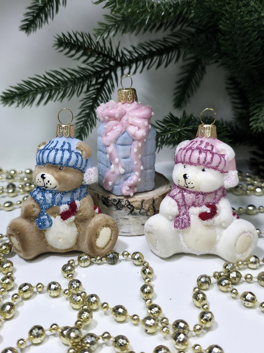 фото Набор ёлочных игрушек Два мишки и подарок