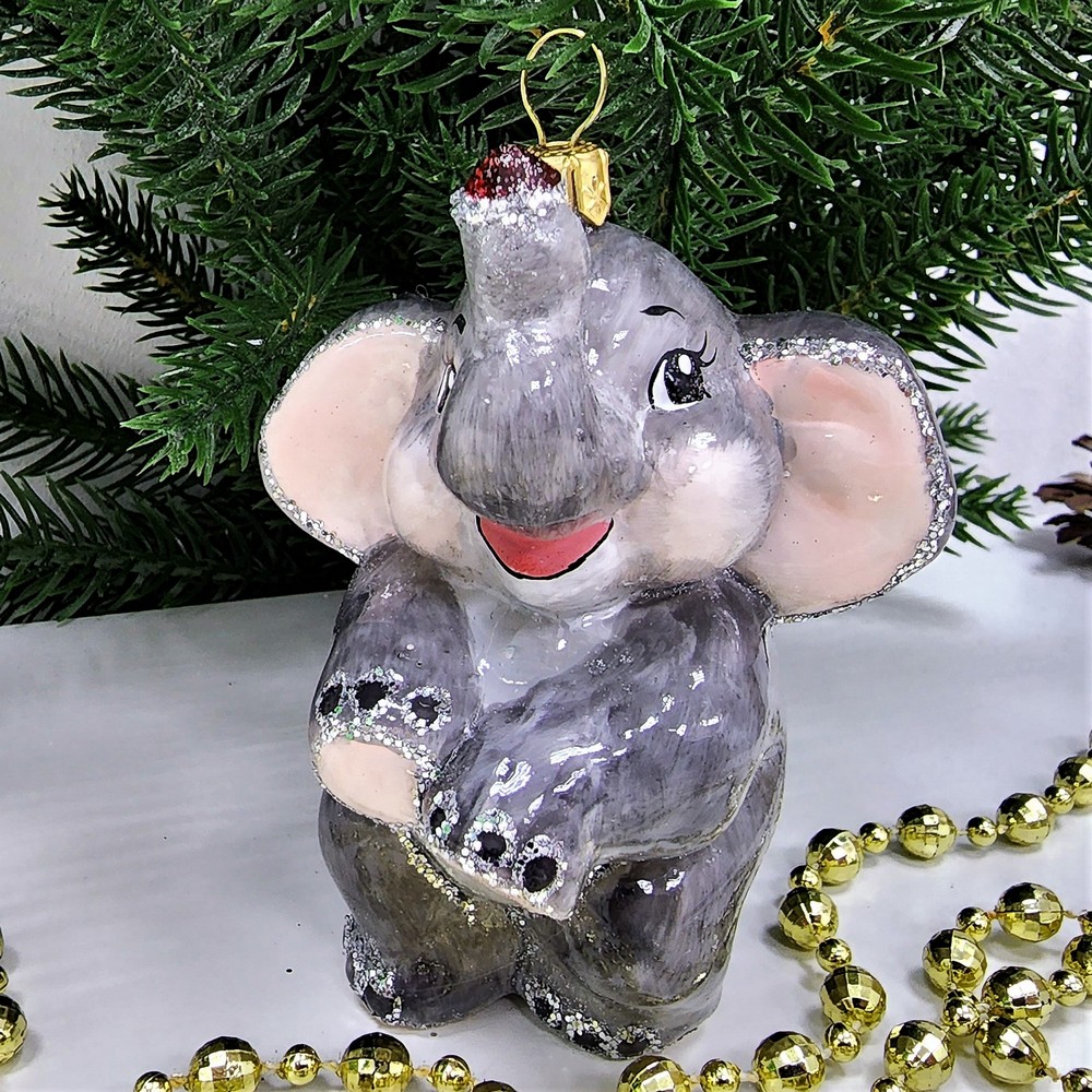 фото Стеклянная елочная игрушка Слоник малый