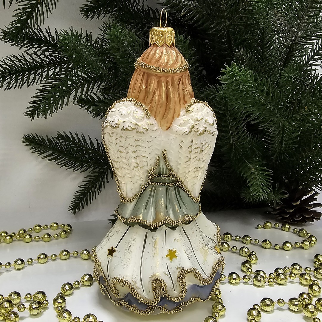 фото Стеклянная елочная игрушка Ангел с арфой винтаж