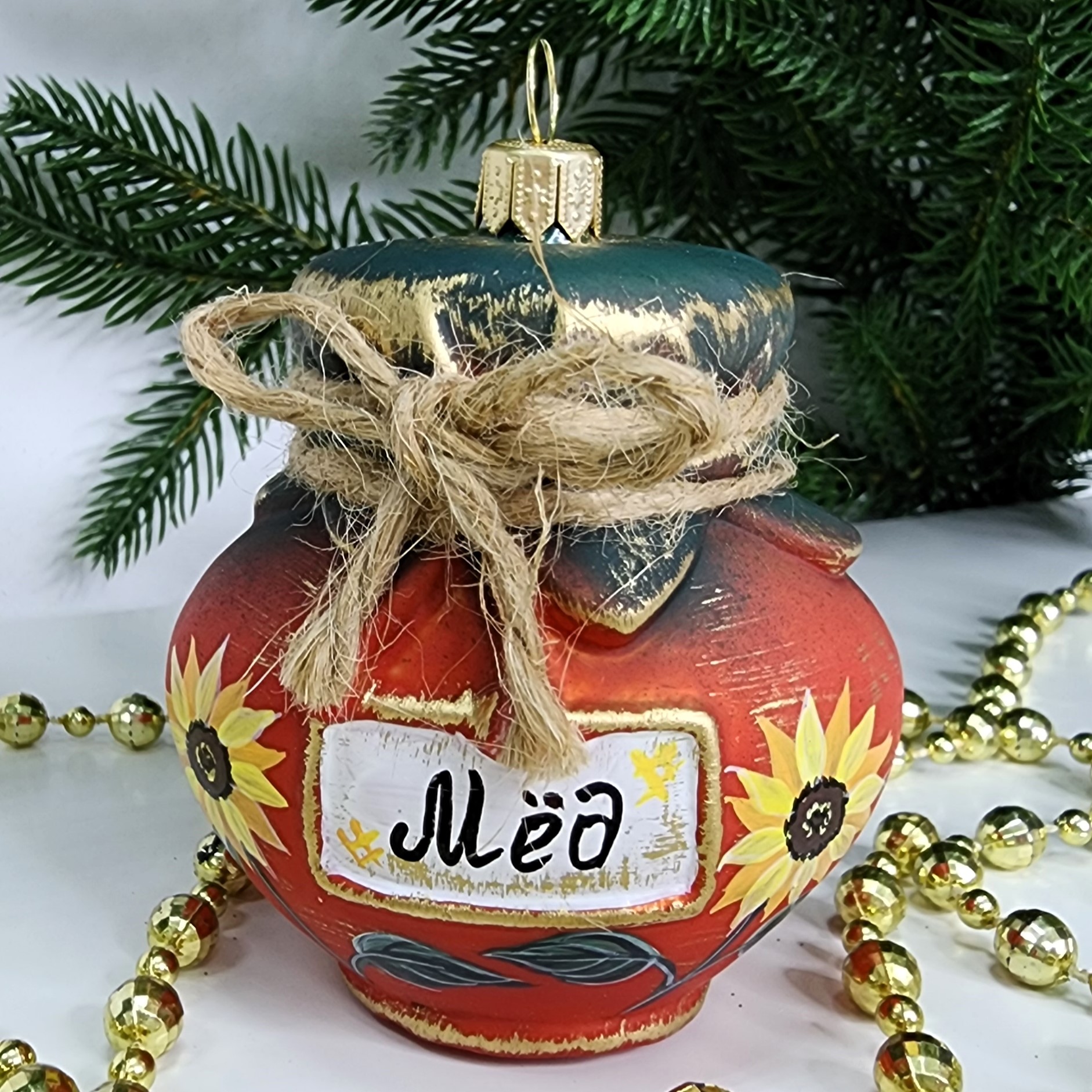 фото Стеклянная елочная игрушка Баночка мёда