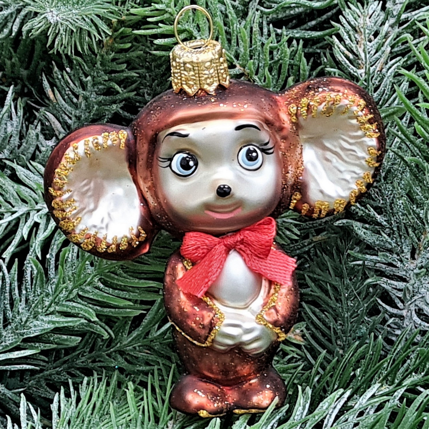 фото Стеклянная елочная игрушка Чебурашка