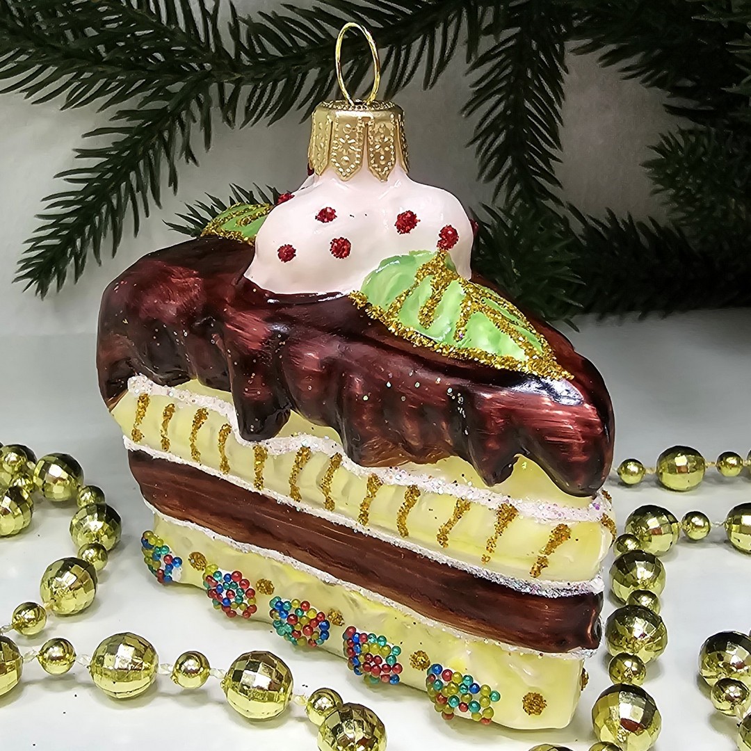 фото Стеклянная елочная игрушка Кусок торта