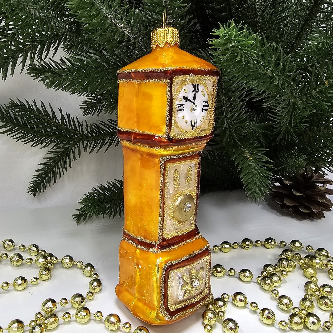 фото Стеклянная елочная игрушка Часы с кукушкой