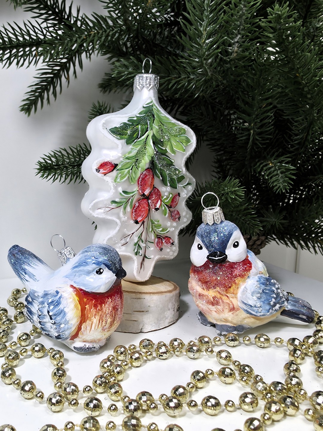 фото Набор ёлочных игрушек Две птички и листок