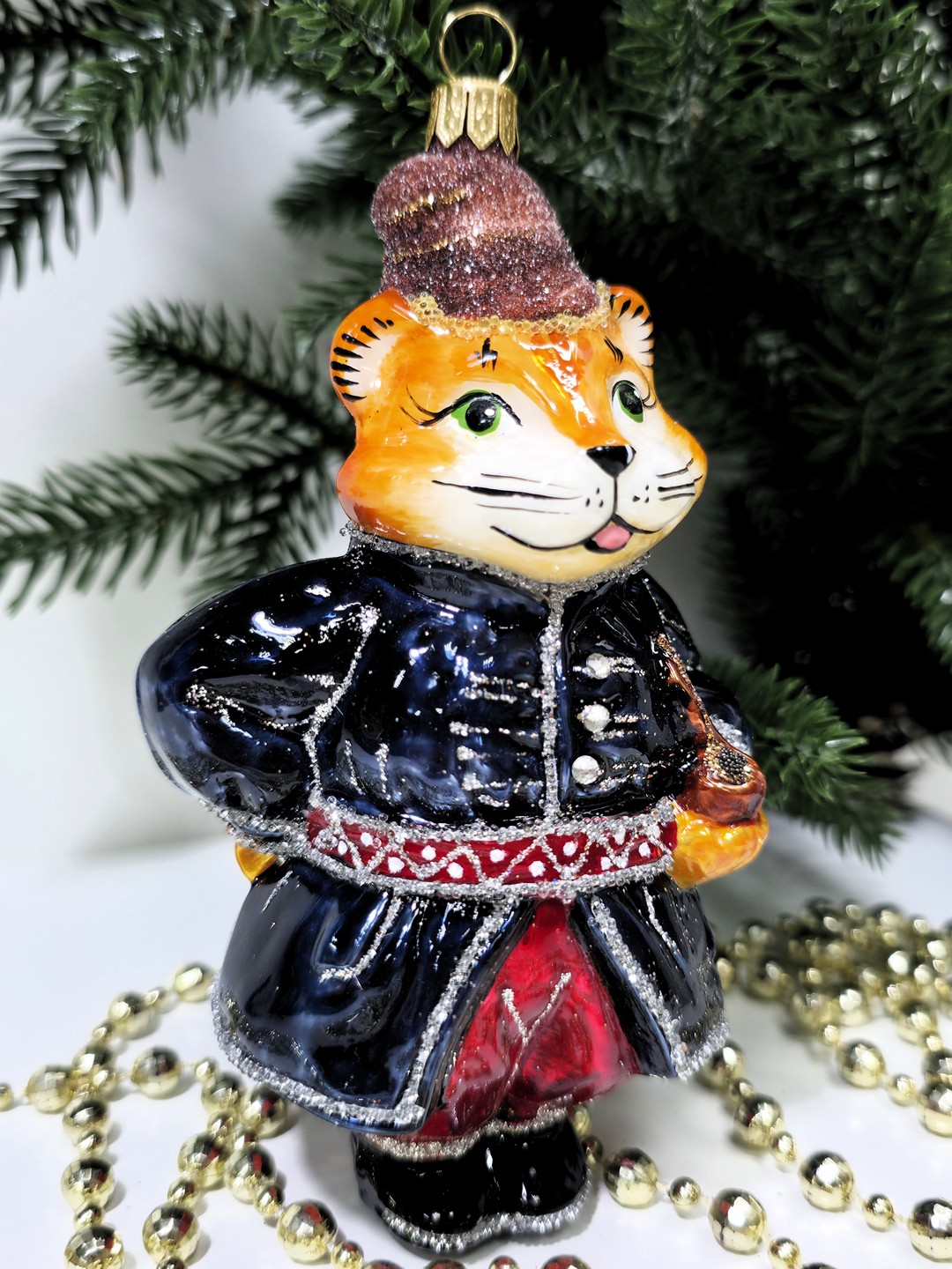 фото Стеклянная елочная игрушка Котофей