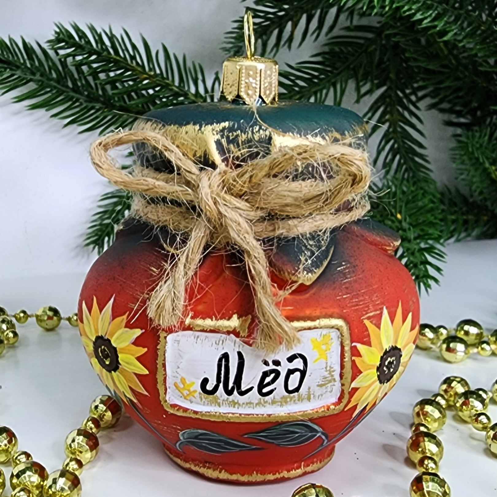 фото Стеклянная елочная игрушка Баночка мёда