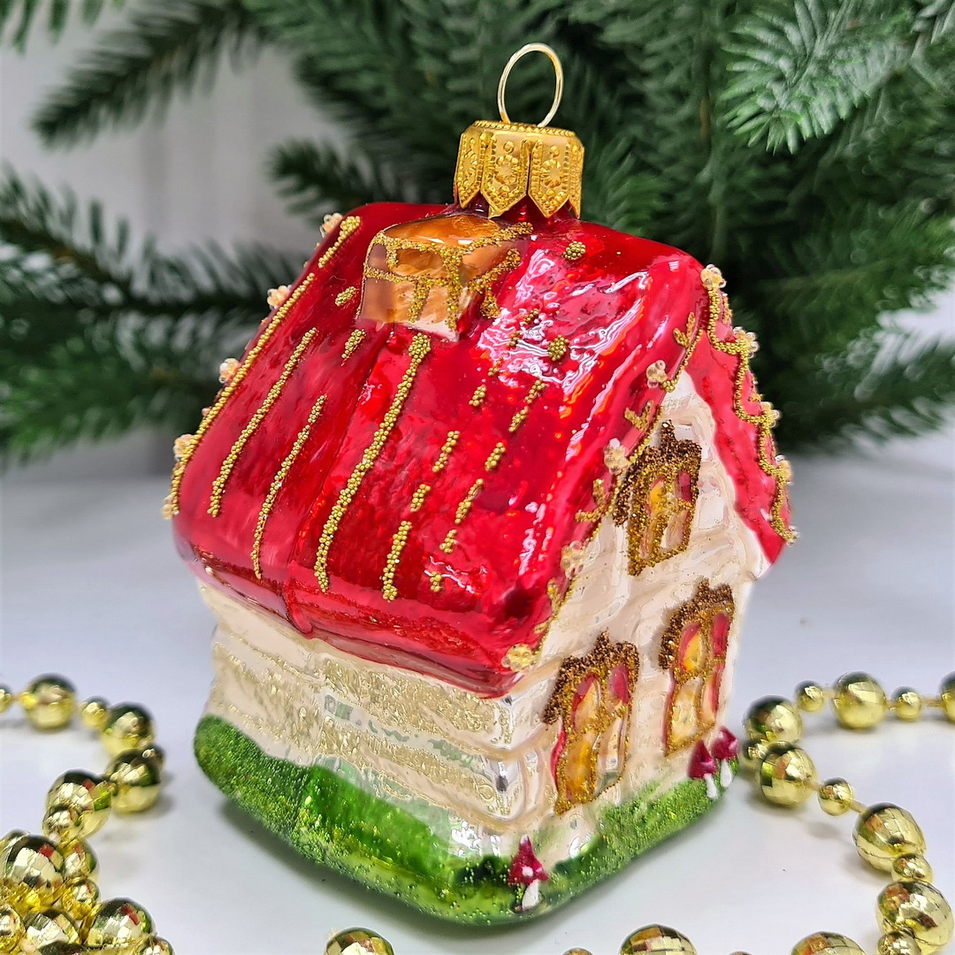 фото Стеклянная елочная игрушка домик