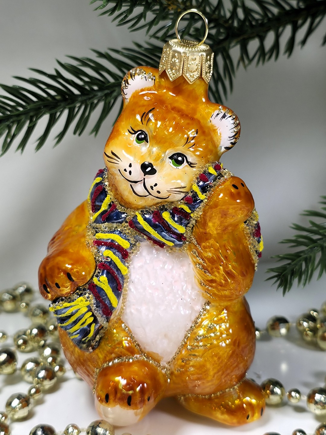 фото Стеклянная елочная игрушка Котик в шарфе