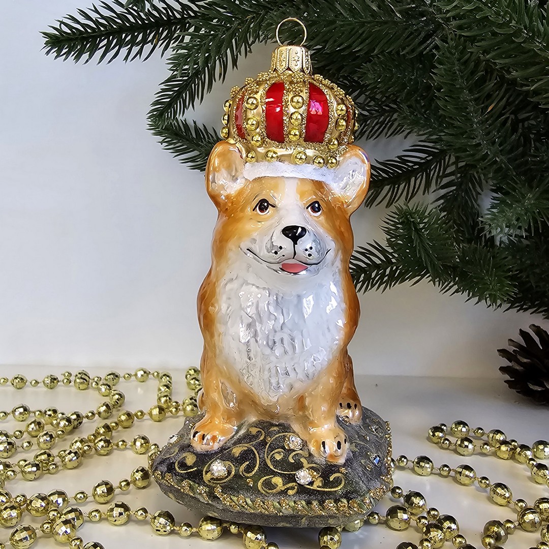 фото Стеклянная елочная игрушка Корги