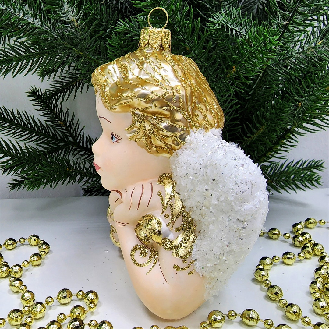 фото Стеклянная елочная игрушка Ангел большой-2