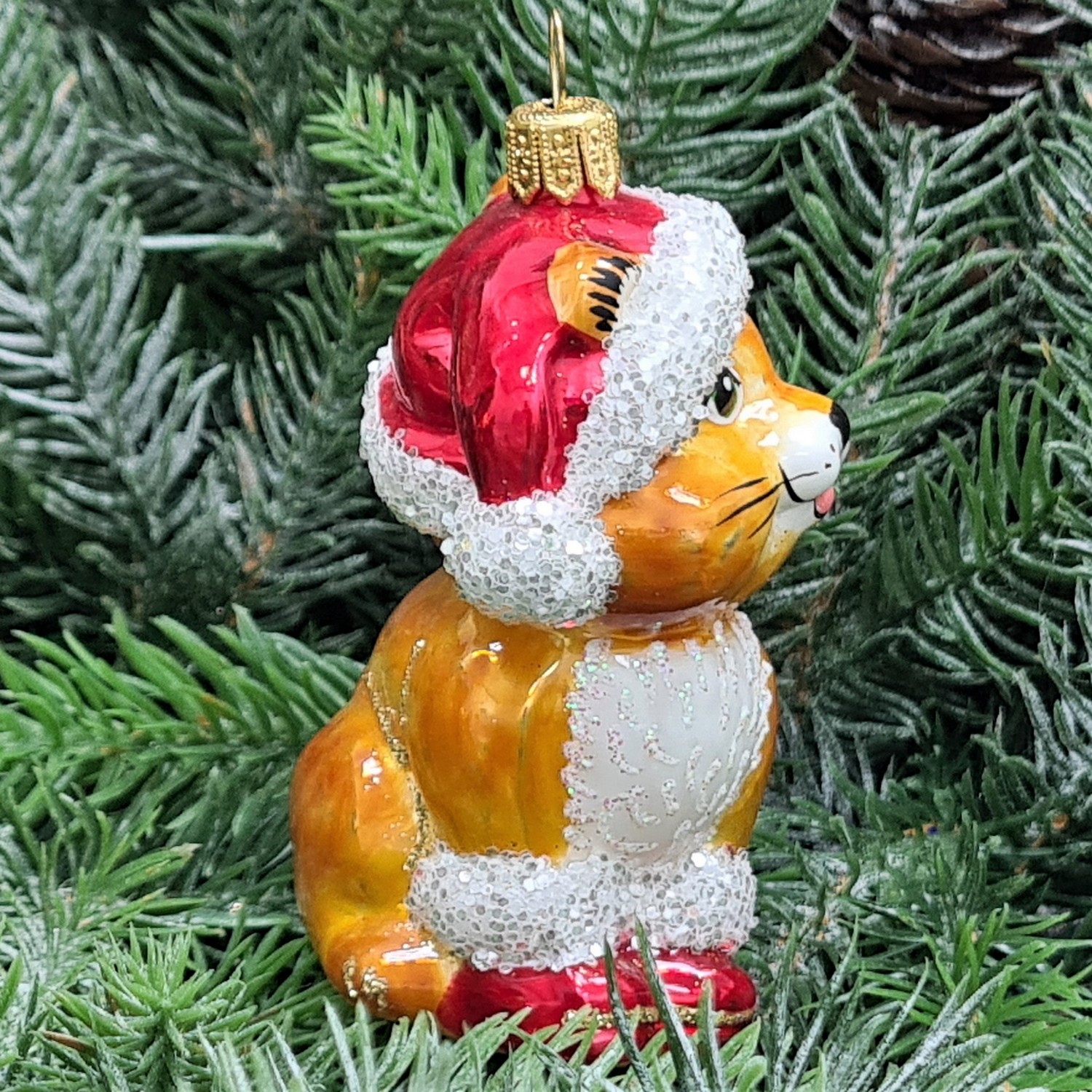 фото Стеклянная елочная игрушка Котенок Санта