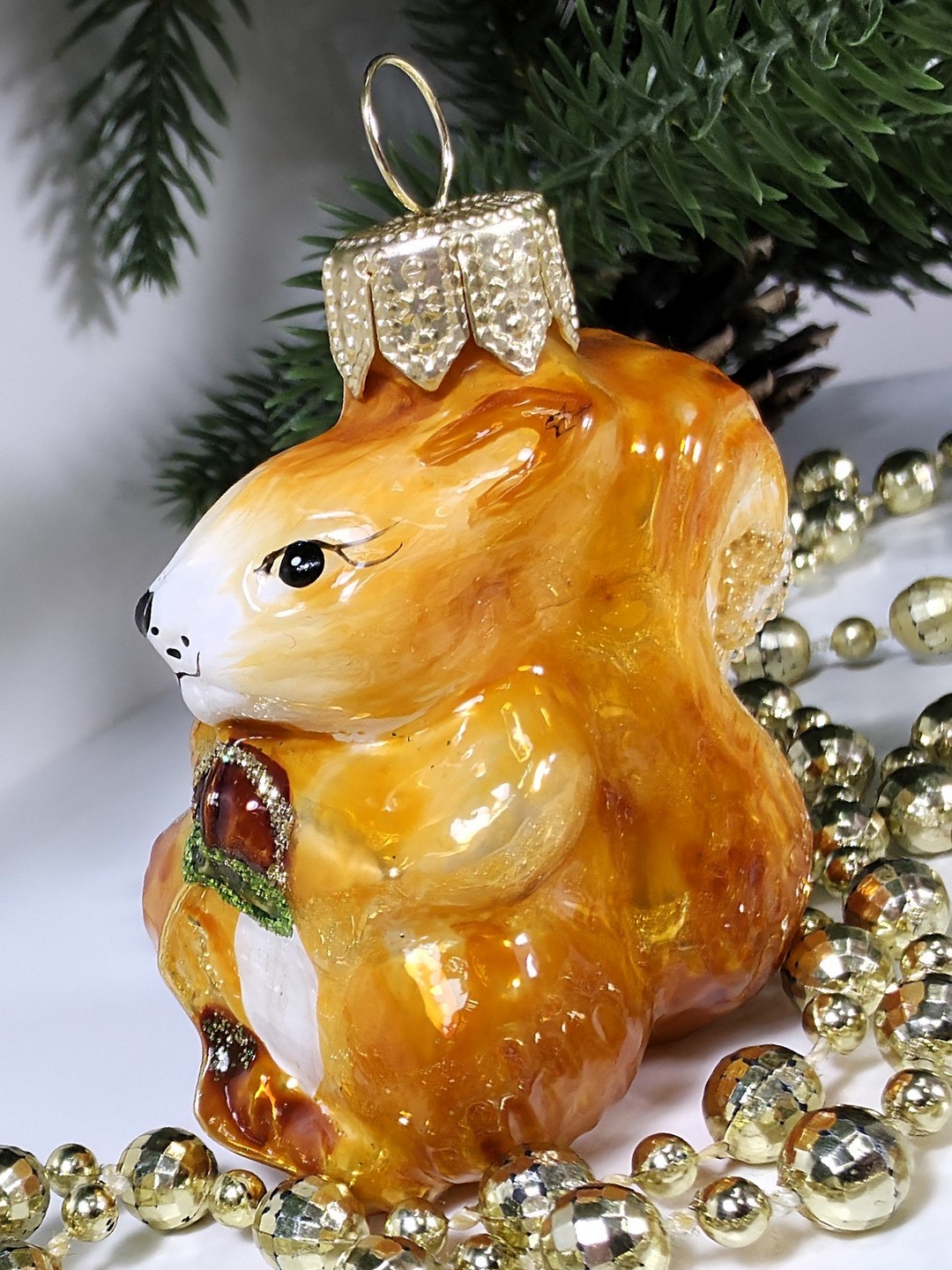 фото Стеклянная елочная игрушка Белочка мини