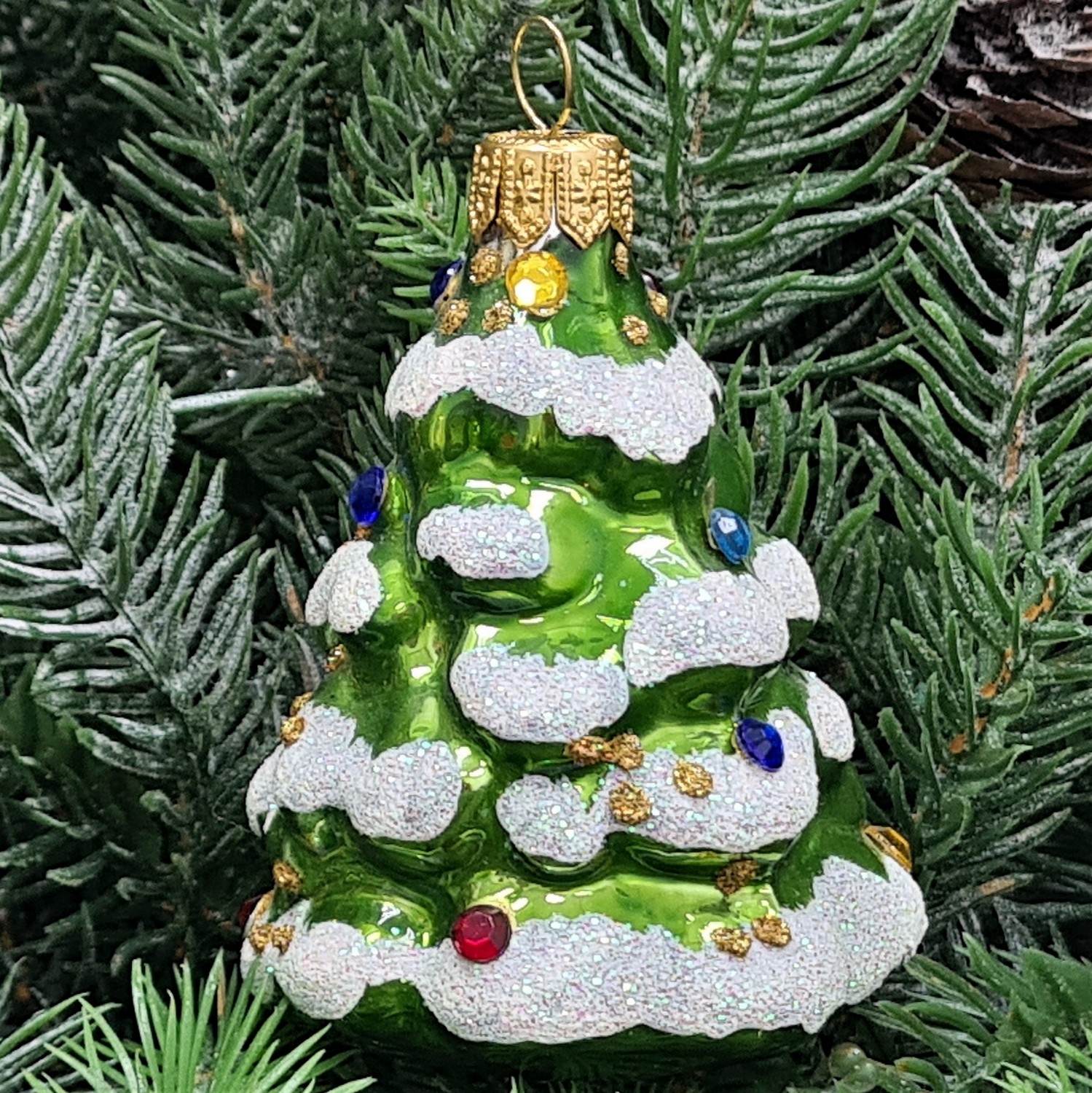 фото Стеклянная елочная игрушка Елочка мини с камнями