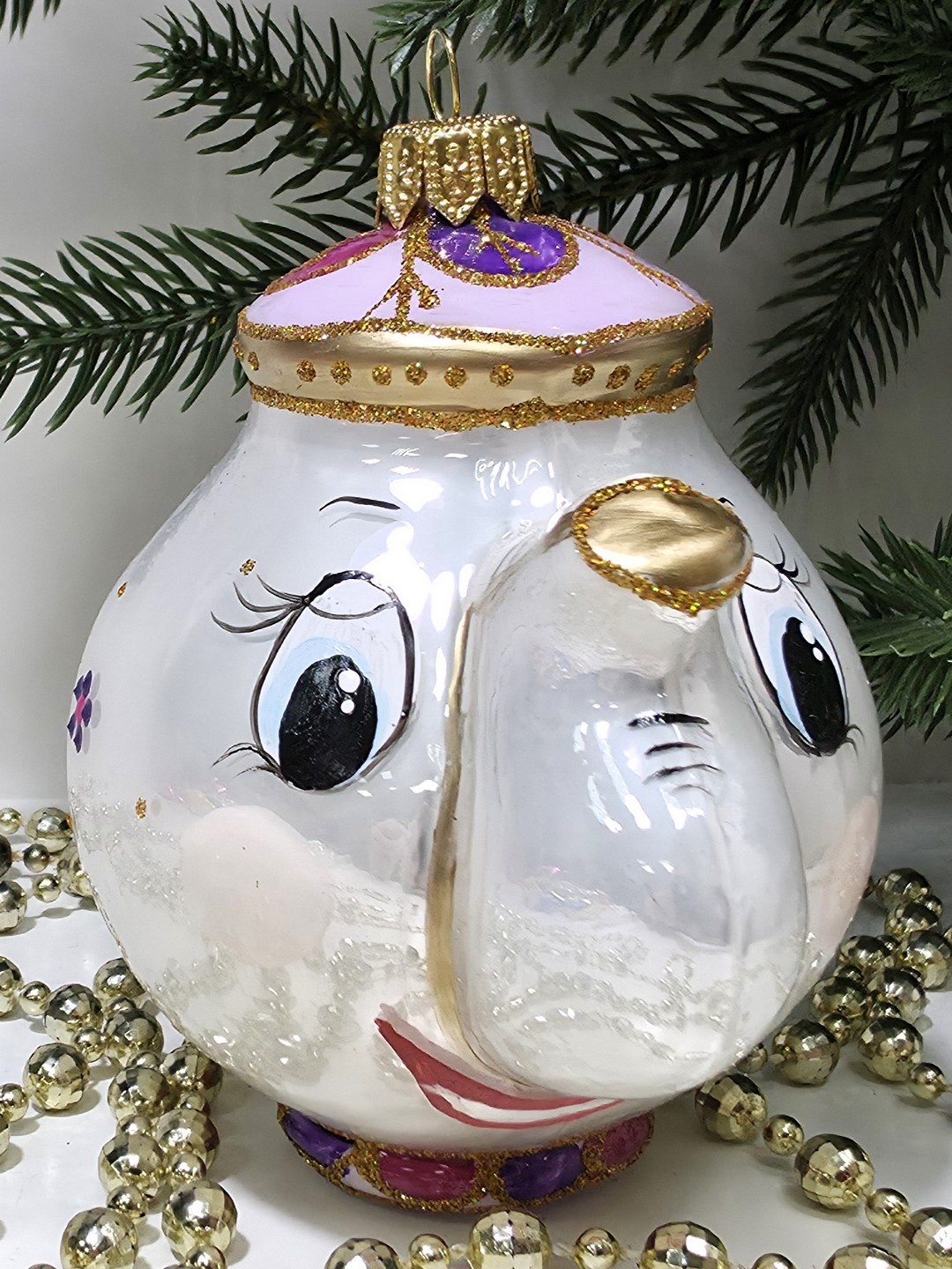 фото Стеклянная елочная игрушка Чайник