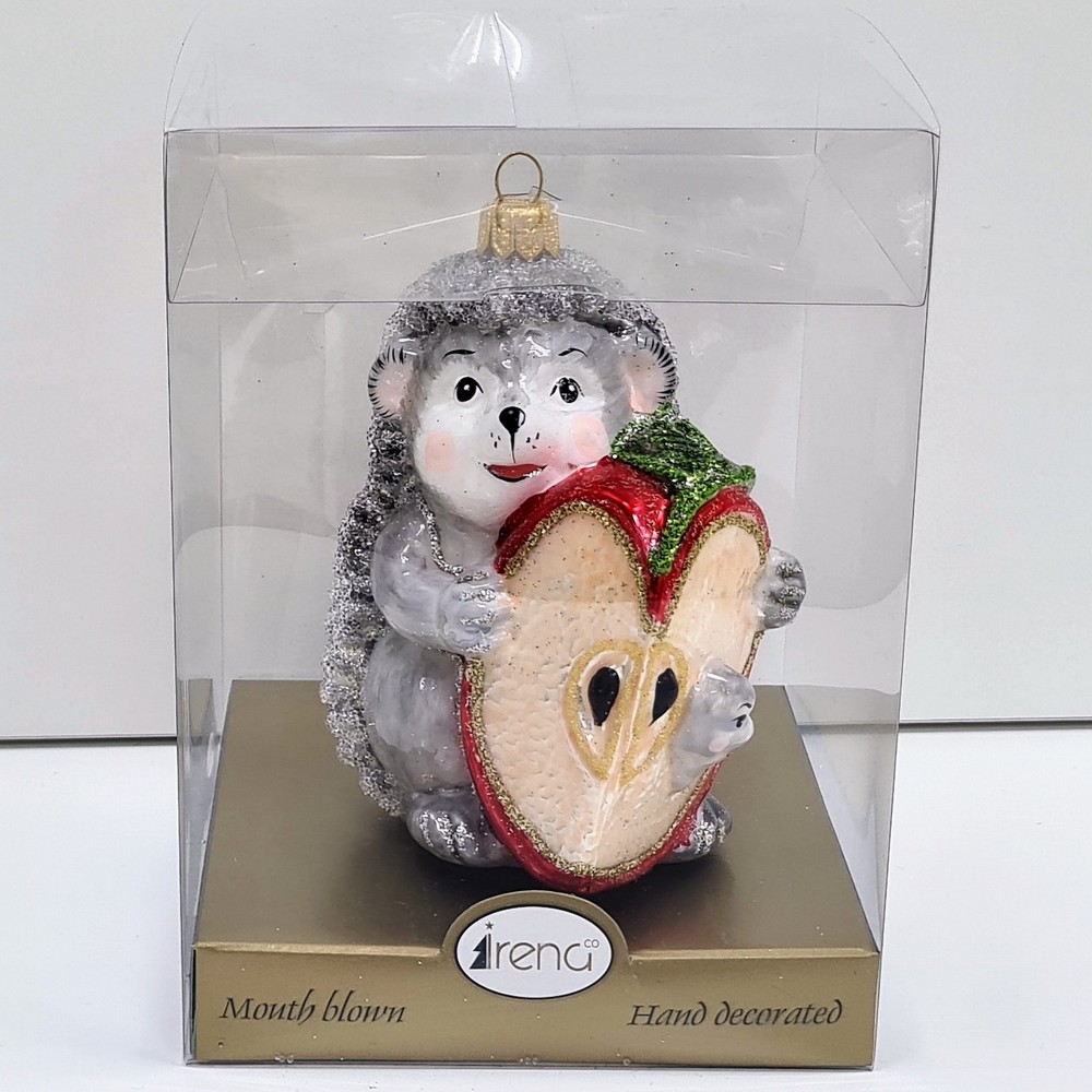 фото Стеклянная елочная игрушка Ежик с яблоком