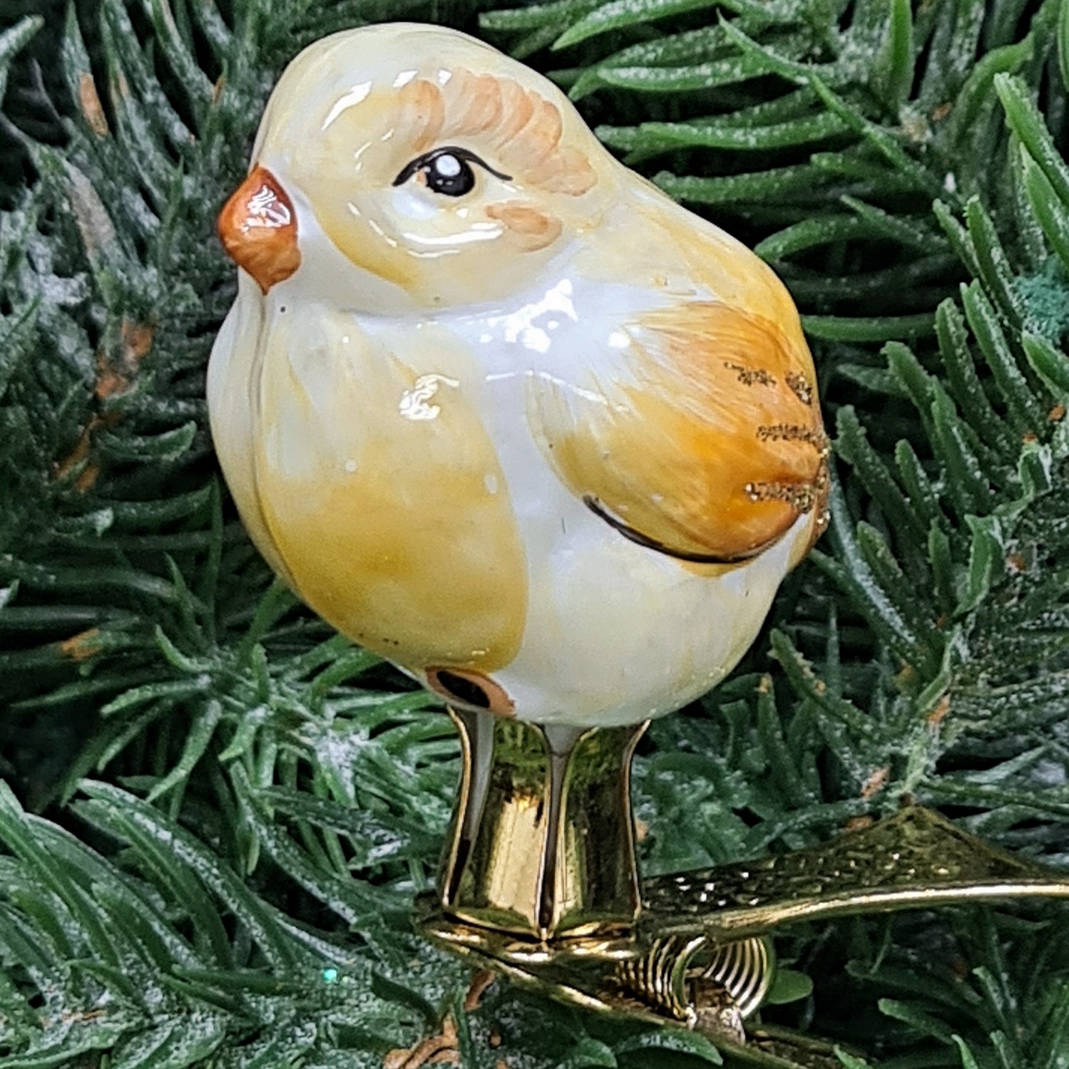 фото Стеклянная елочная игрушка Цыпленок на прищепке