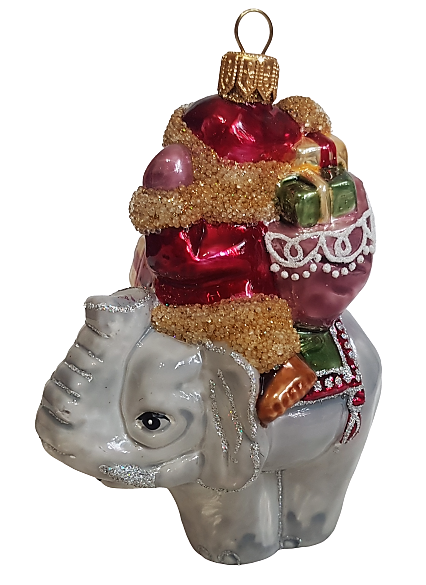 фото Стеклянная елочная игрушка Дед Мороз на слоне