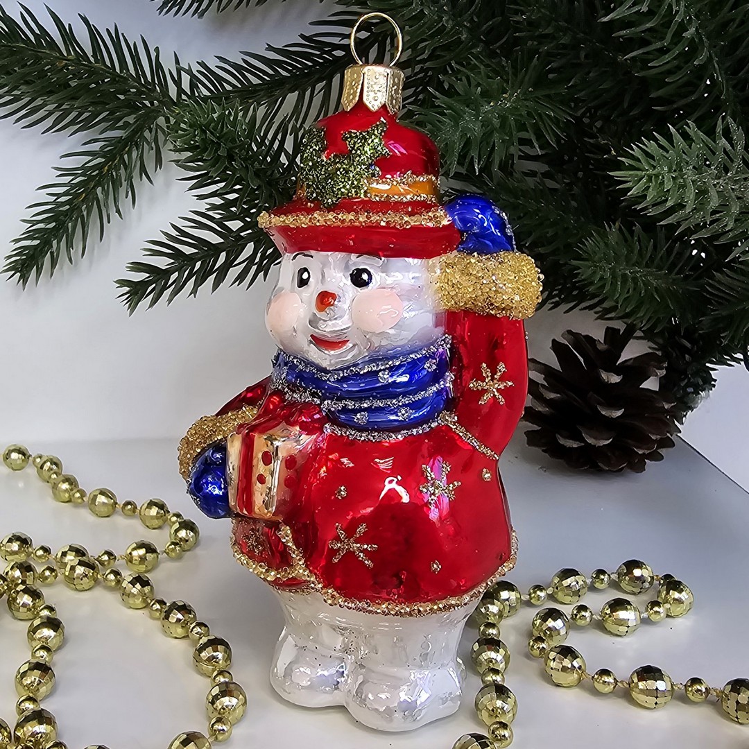 фото Стеклянная елочная игрушка Снеговик