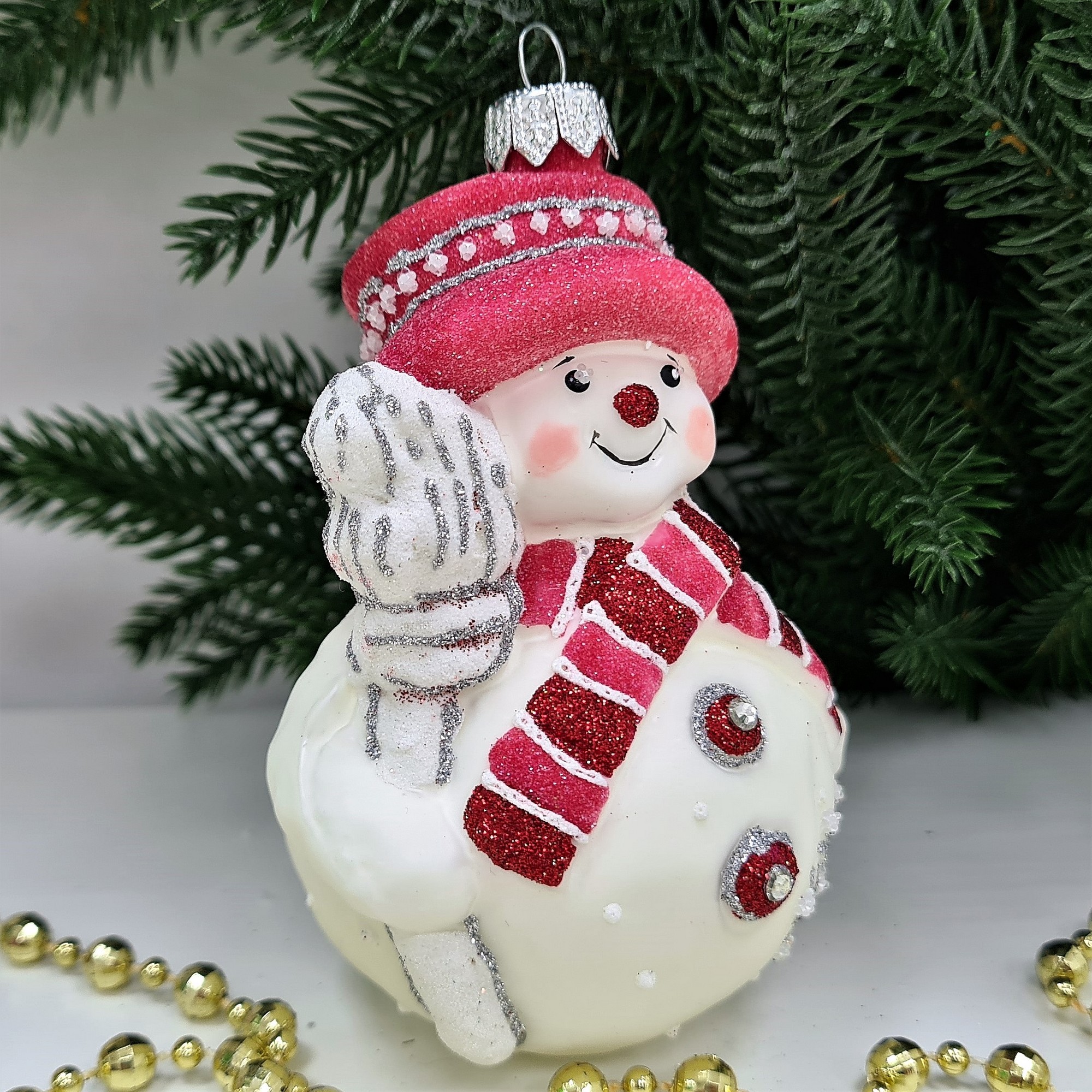 фото Стеклянная елочная игрушка Снеговик