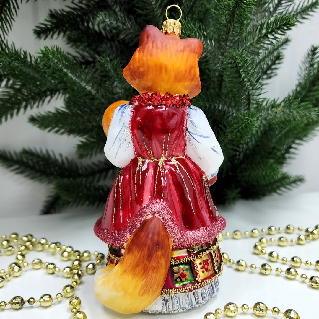 фото Стеклянная елочная игрушка Лиса с колобком