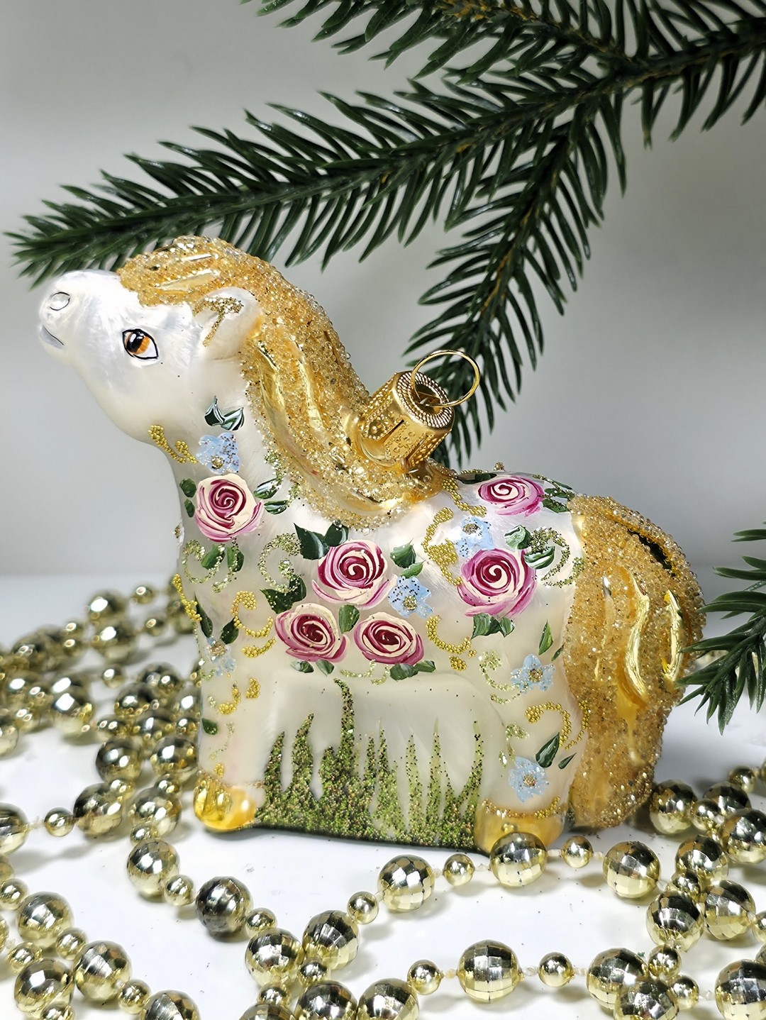 фото Стеклянная елочная игрушка Лошадка Версаль