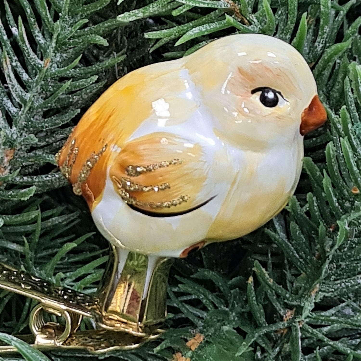 фото Стеклянная елочная игрушка Цыпленок на прищепке