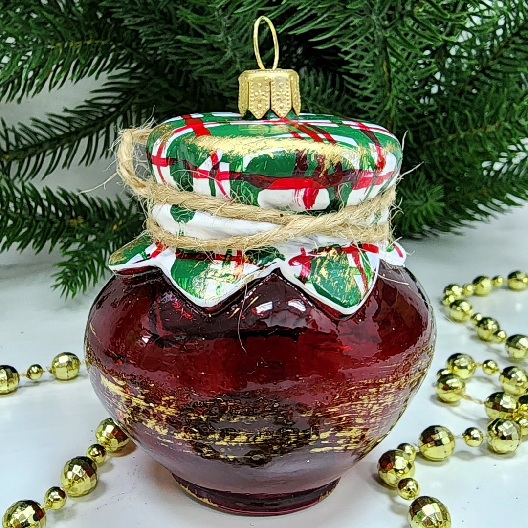 фото Стеклянная елочная игрушка Баночка варенья