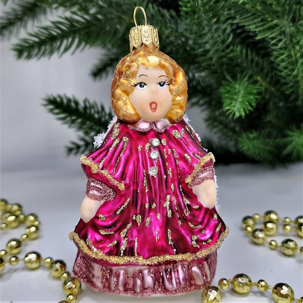 фото Стеклянная елочная игрушка Девочка ангел поет