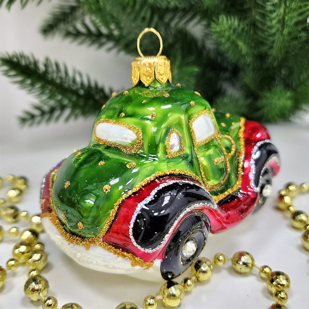 фото Стеклянная елочная игрушка Машинка