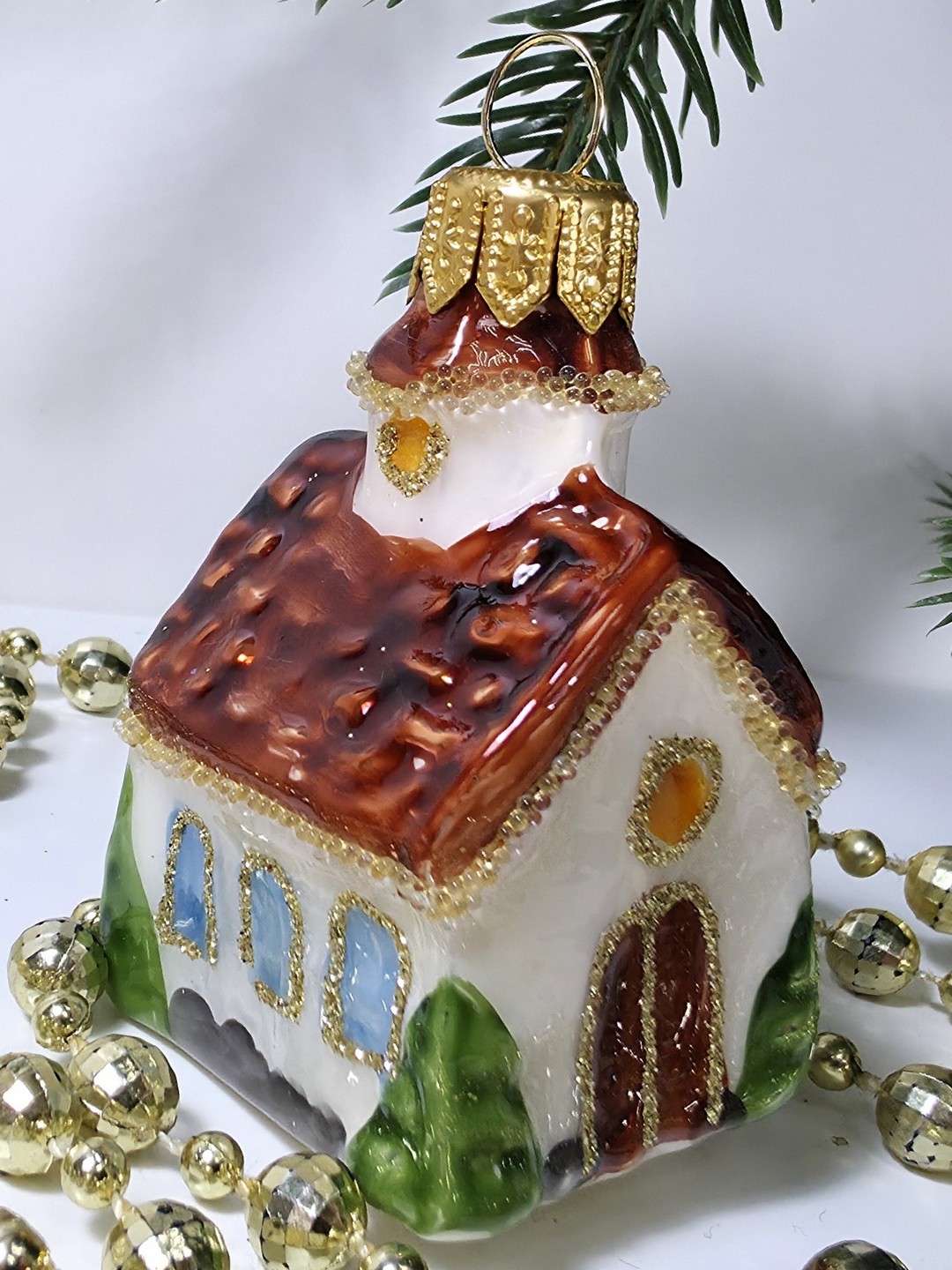 фото Стеклянная елочная игрушка Домик мини