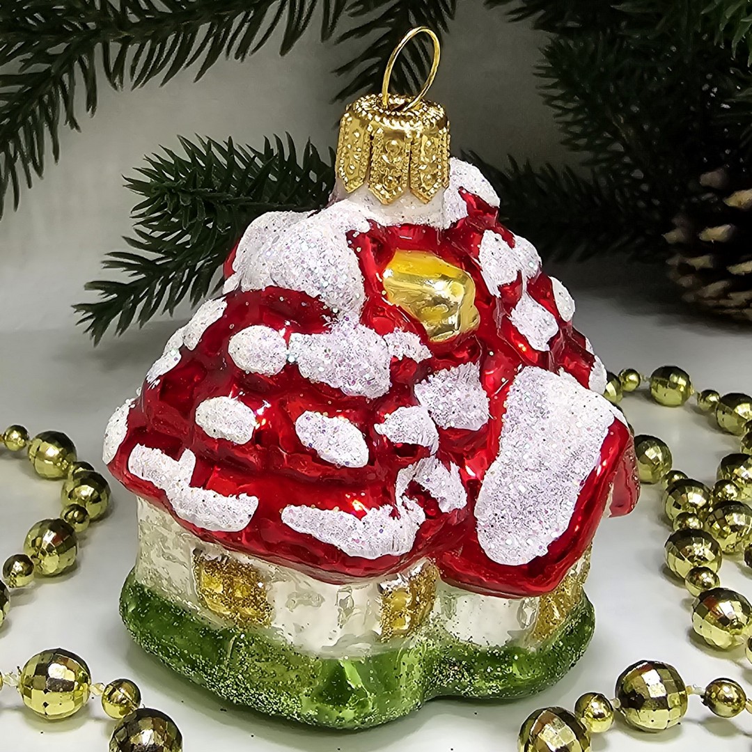 фото Стеклянная елочная игрушка Домик викторианский