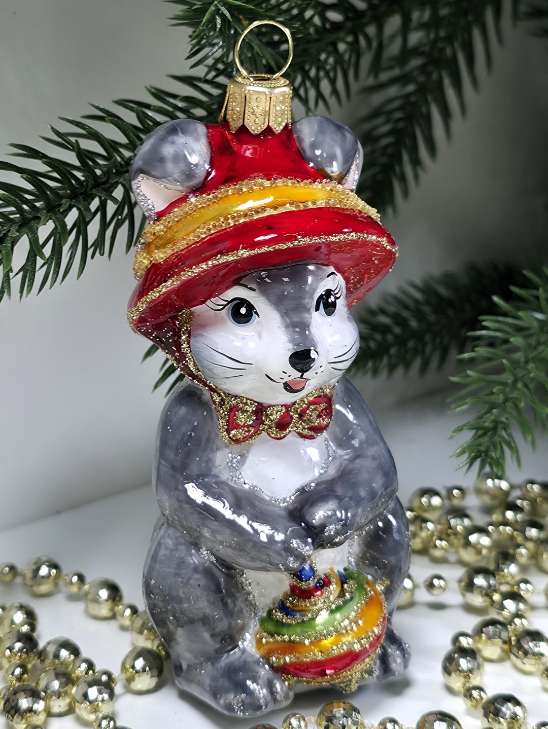 фото Стеклянная елочная игрушка Зайчик с юлой