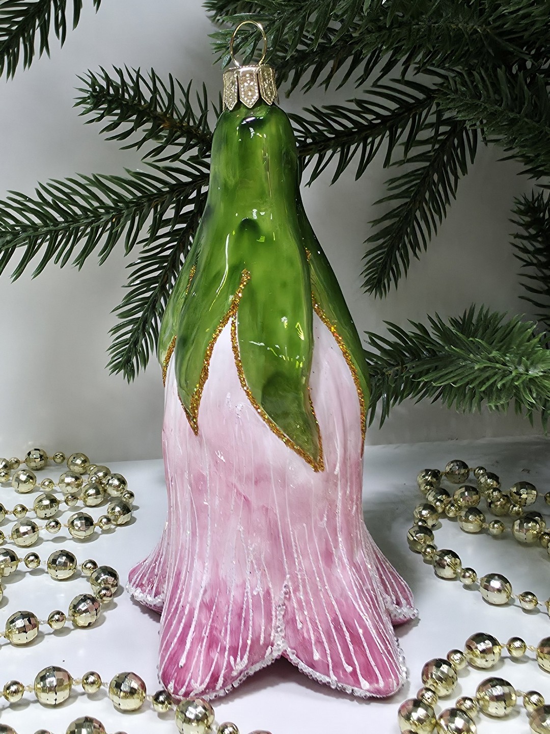 фото Стеклянная елочная игрушка Цветочек