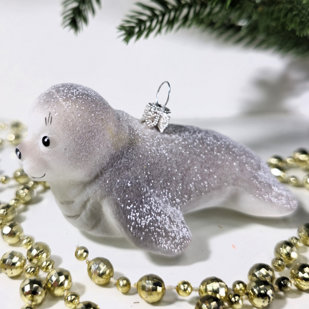 фото Стеклянная елочная игрушка Тюлень полярный