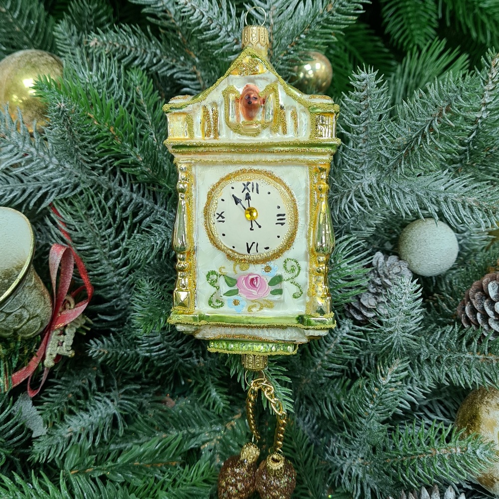 фото Стеклянная елочная игрушка Часы с кукушкой большие Версаль