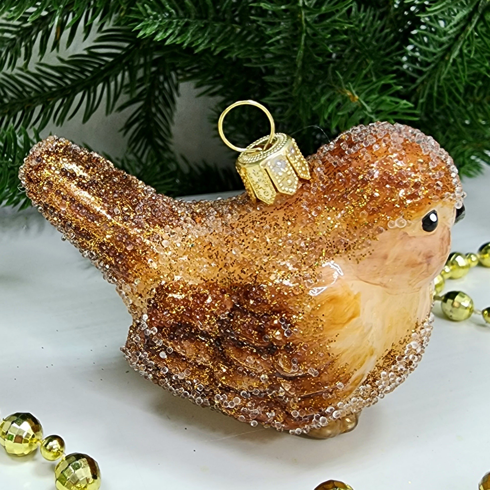 фото Стеклянная елочная игрушка Воробушек