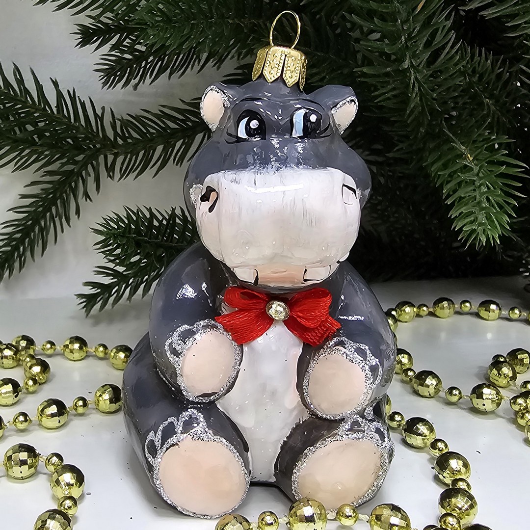 фото Стеклянная елочная игрушка Бегемотик