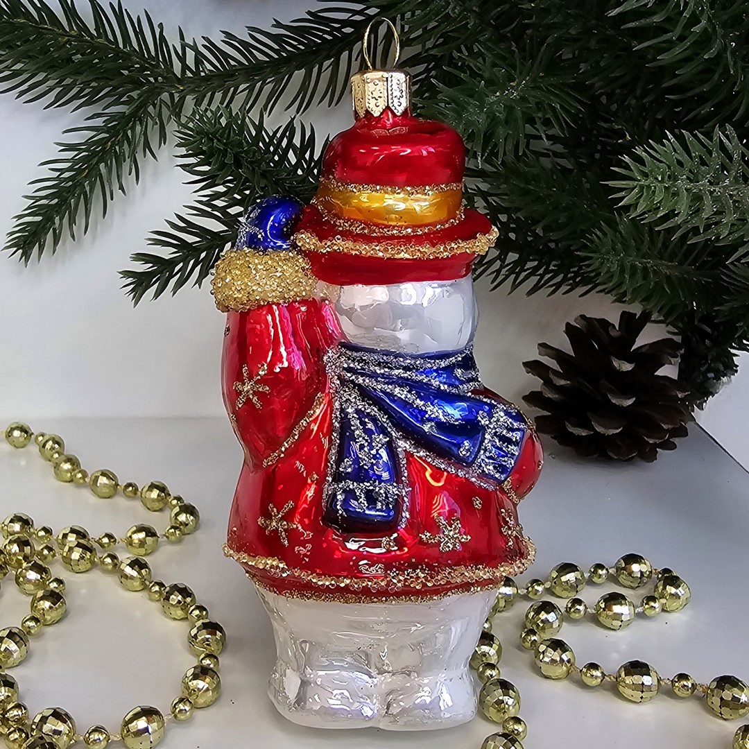 фото Стеклянная елочная игрушка Снеговик