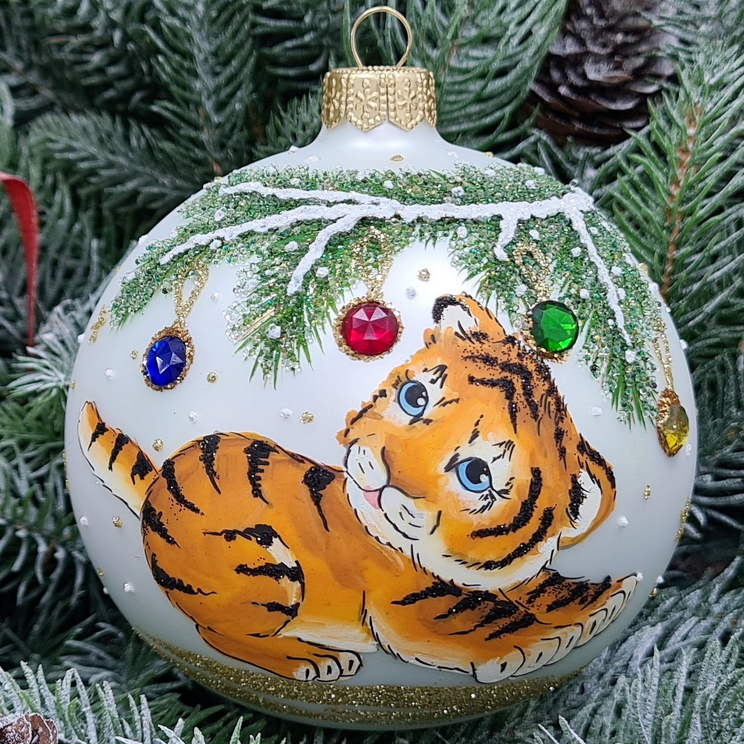 фото Стеклянный ёлочный шар Irena-Co 100 мм №1