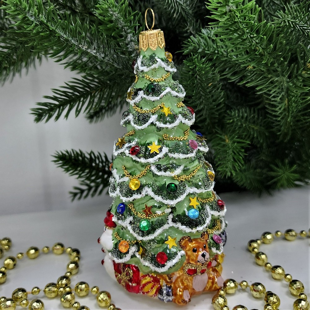 фото Стеклянная елочная игрушка Елочка с лошадкой винтаж