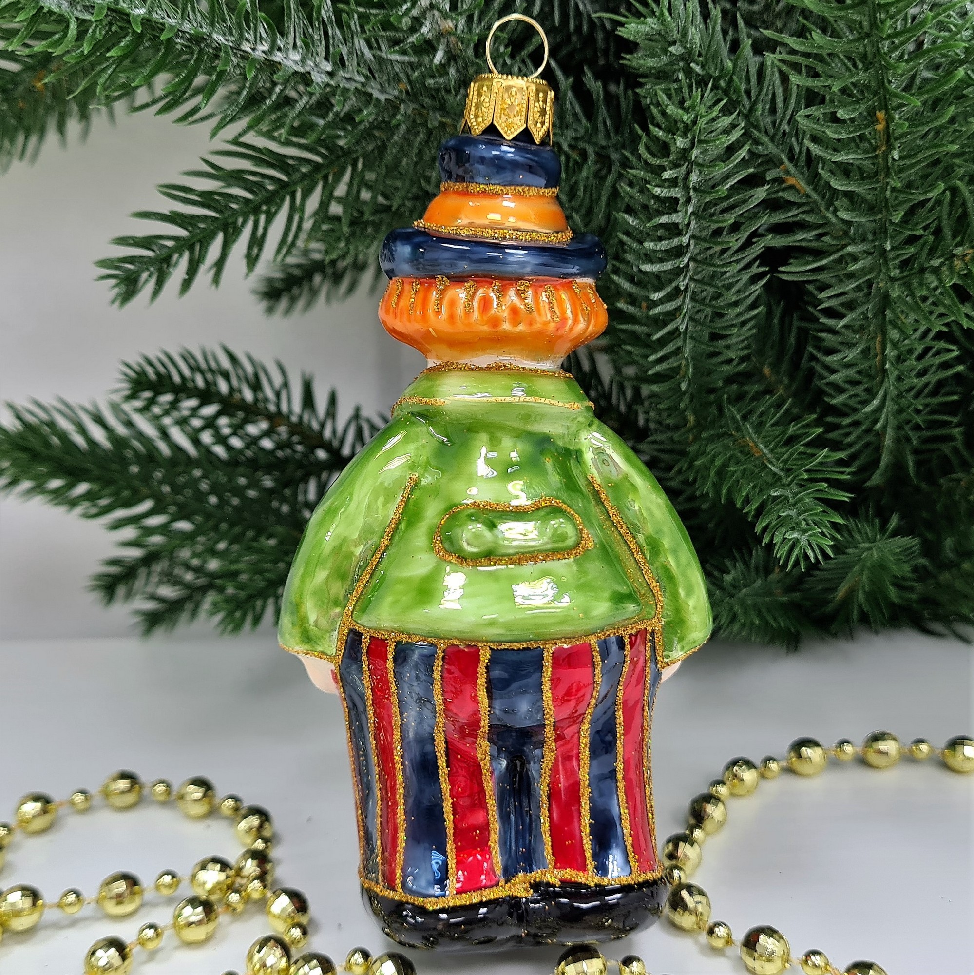 фото Стеклянная елочная игрушка Клоун в галстуке