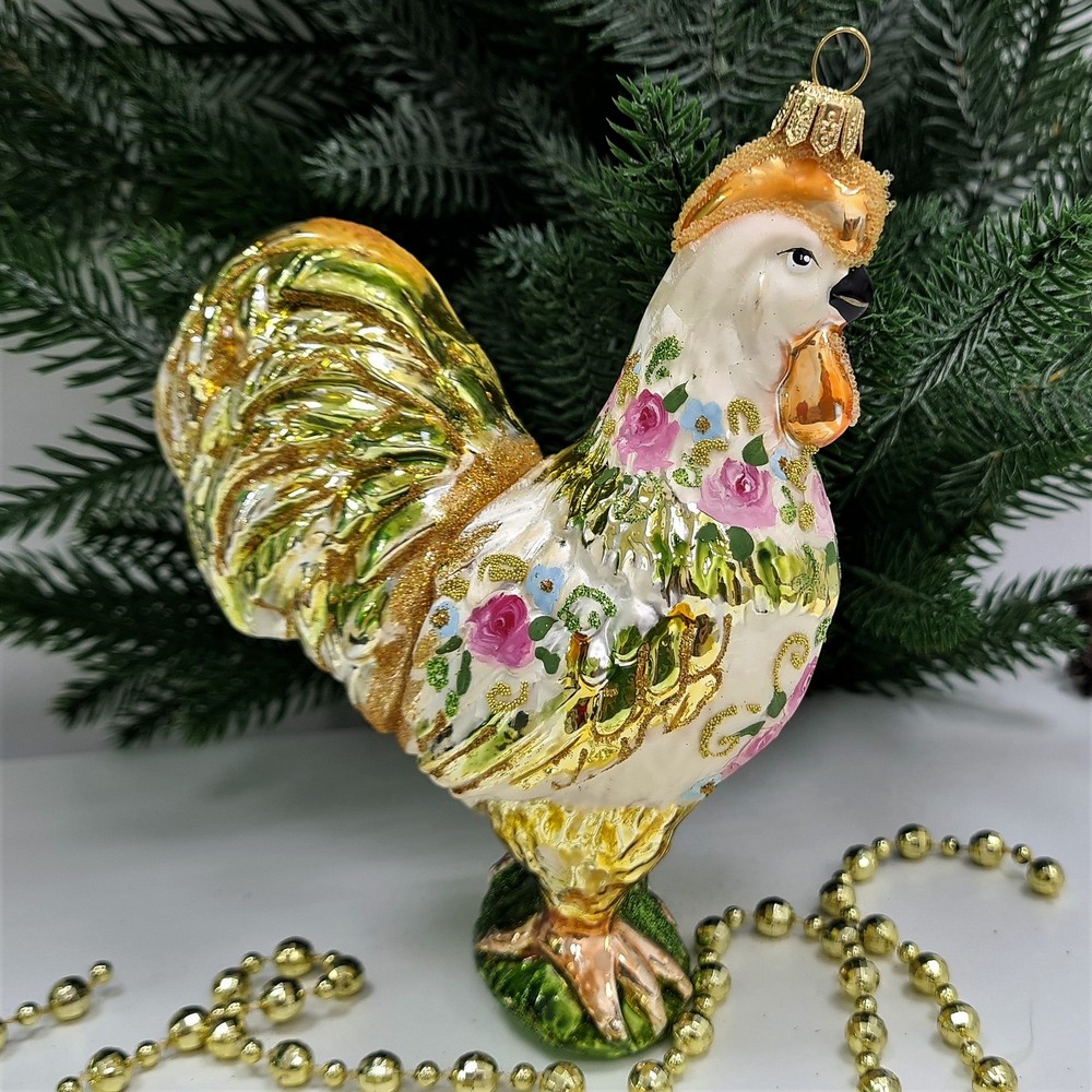 фото Стеклянная елочная игрушка Петух Версаль