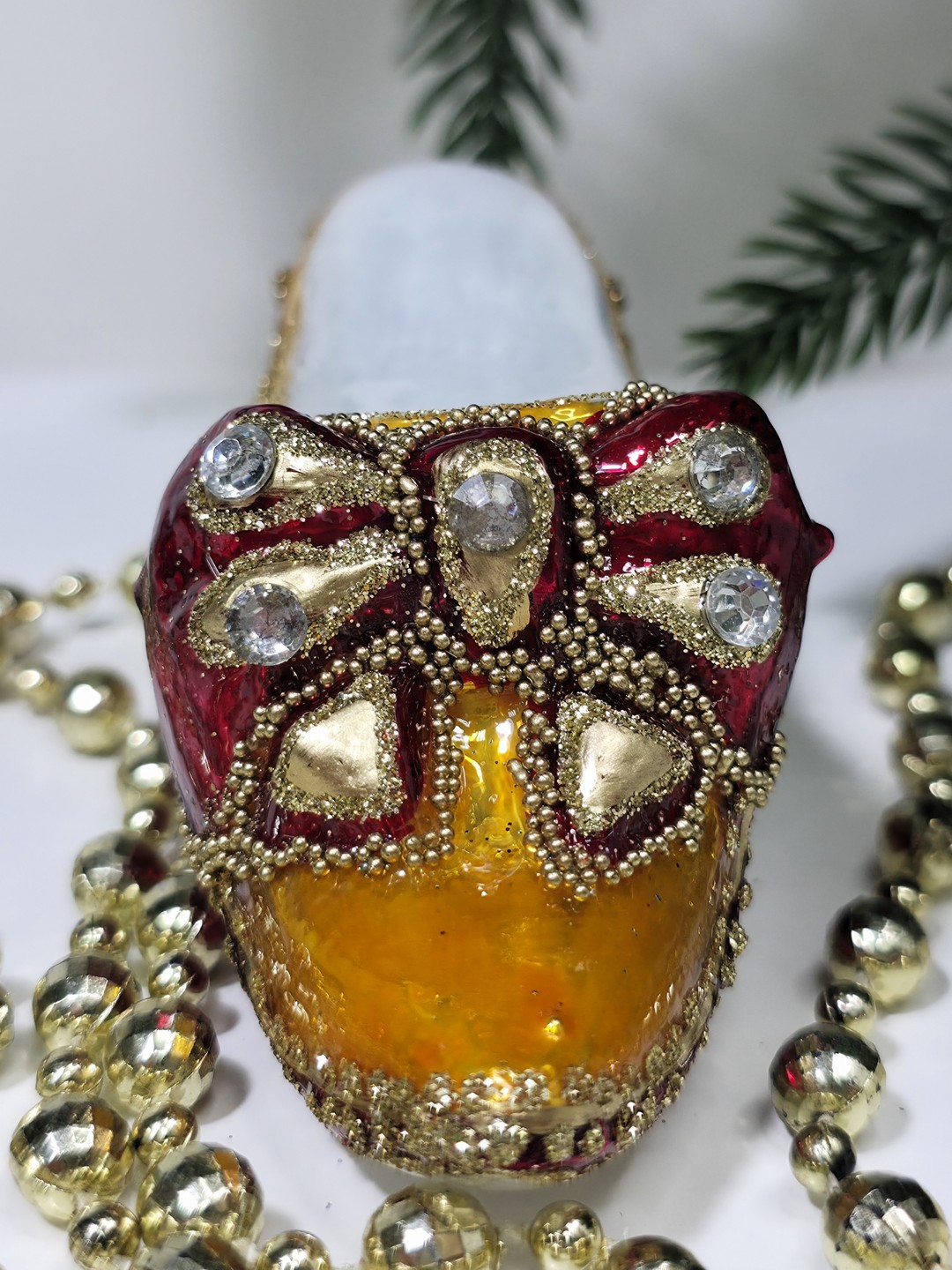 фото Стеклянная елочная игрушка Туфелька красная