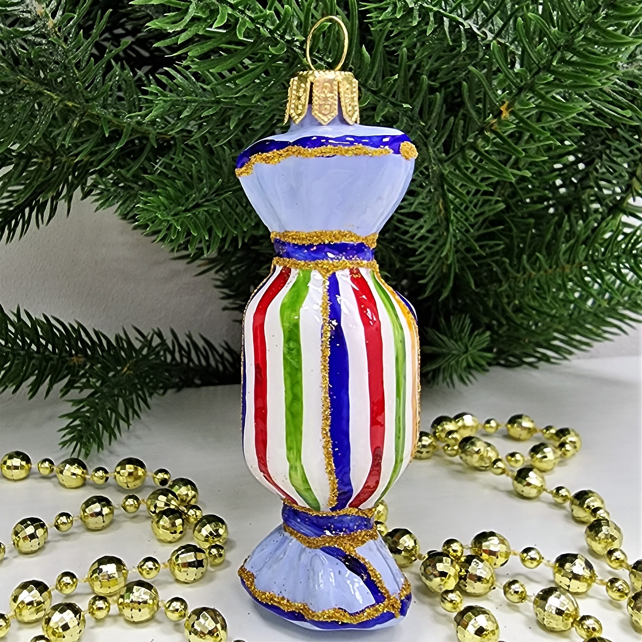 фото Стеклянная елочная игрушка Конфета