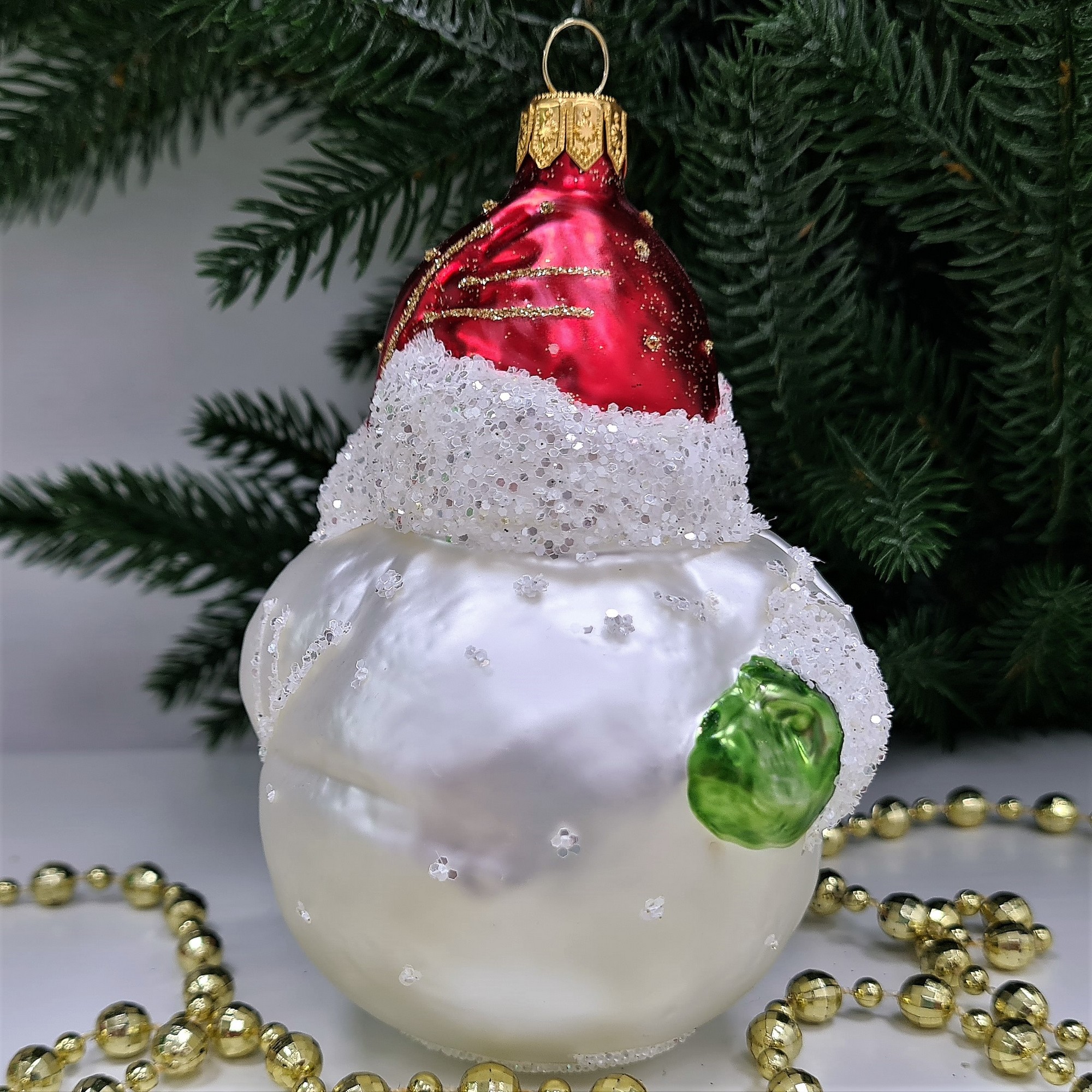 фото Стеклянная елочная игрушка Снеговик