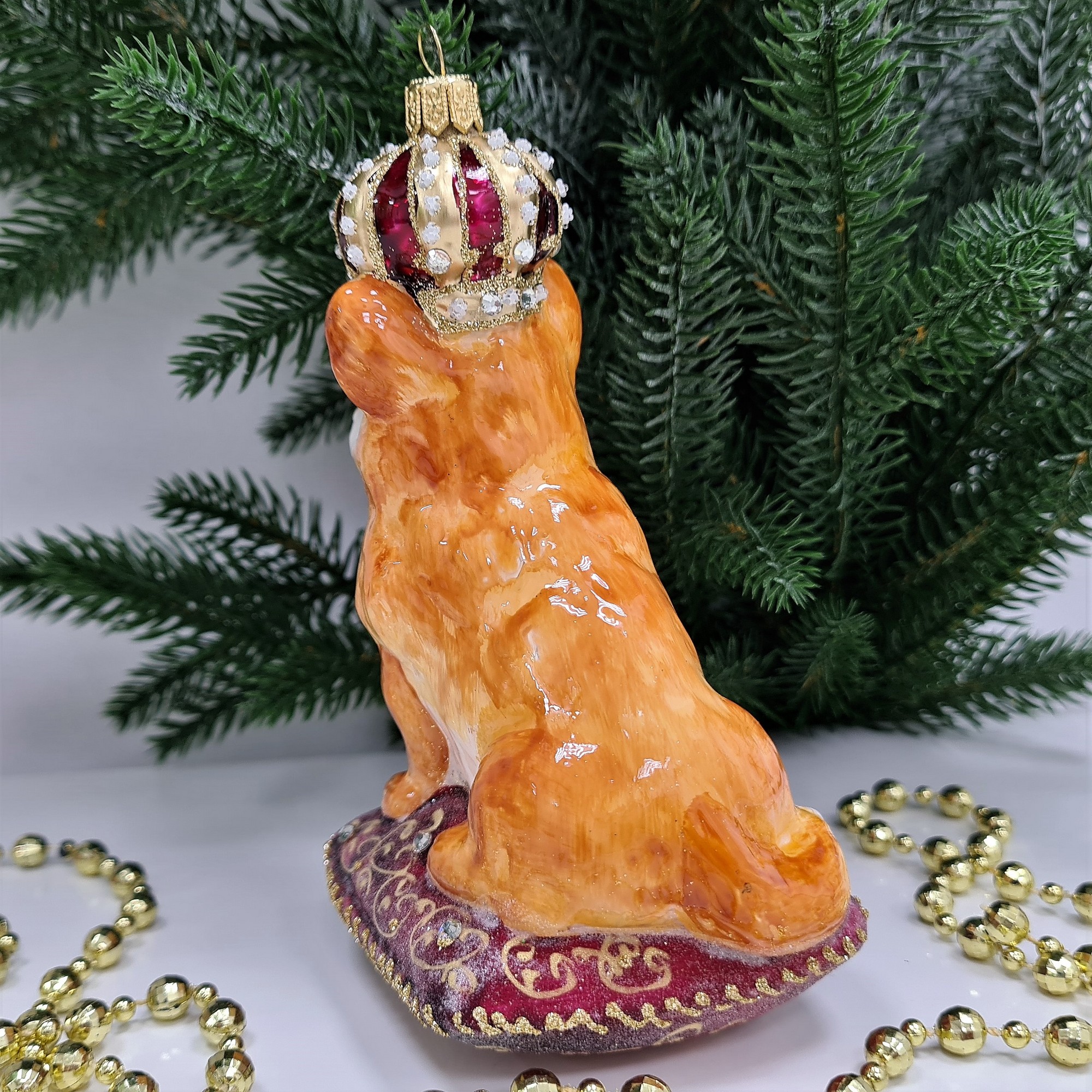 фото Стеклянная елочная игрушка Корги в короне